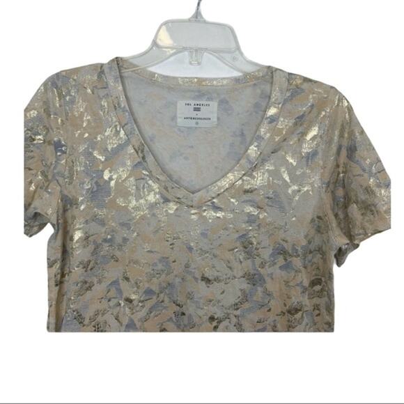 Anthropologie x Sol Angeles Gold‎ Metallic Camo Tee Shirt Spring XS - Picture 3 of 6